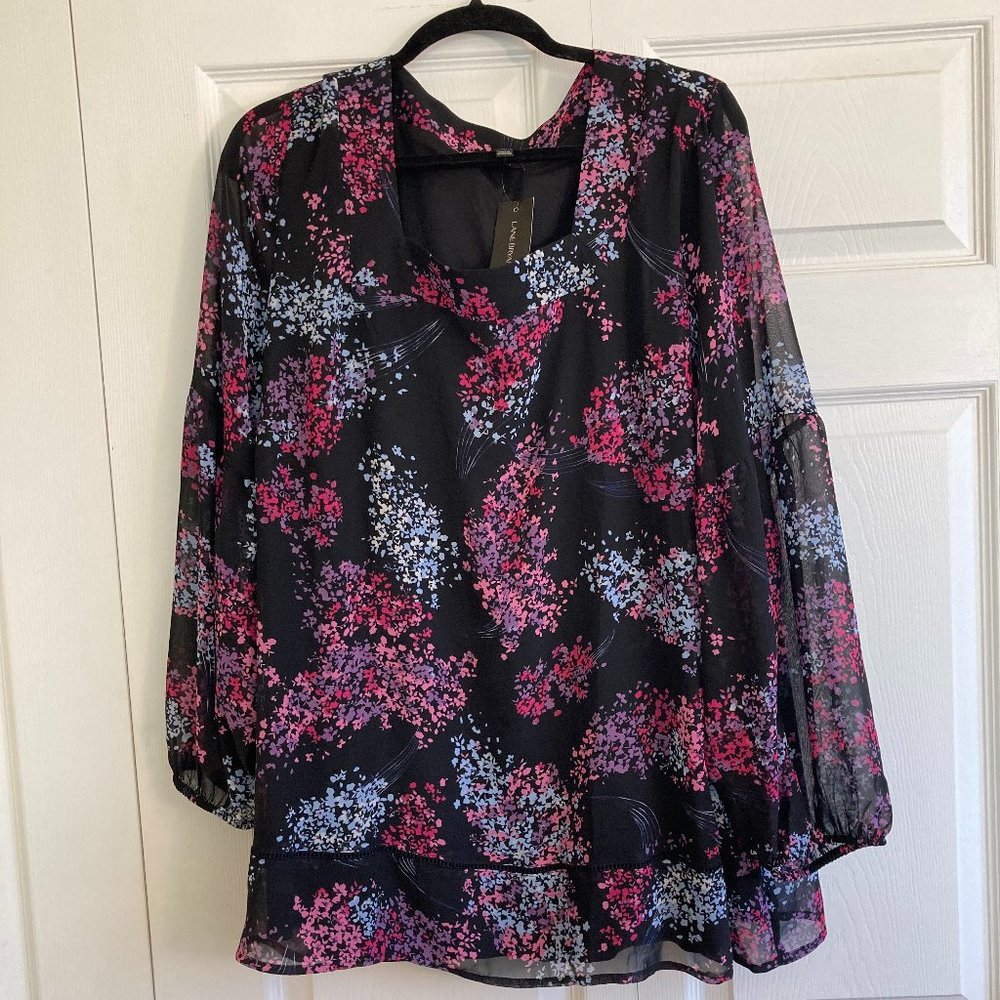NWT Lane Bryant Blouse Top Shirt Floral Plus Size Size 20 Lace Inset Bottom